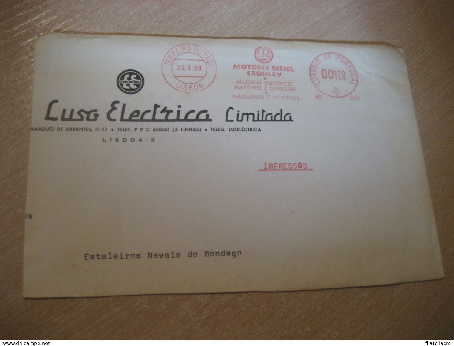 LISBOA 1959 Motores Diesel CROSSLEY Meter Mail Cancel Cut Cuted Cover PORTUGAL - Storia Postale