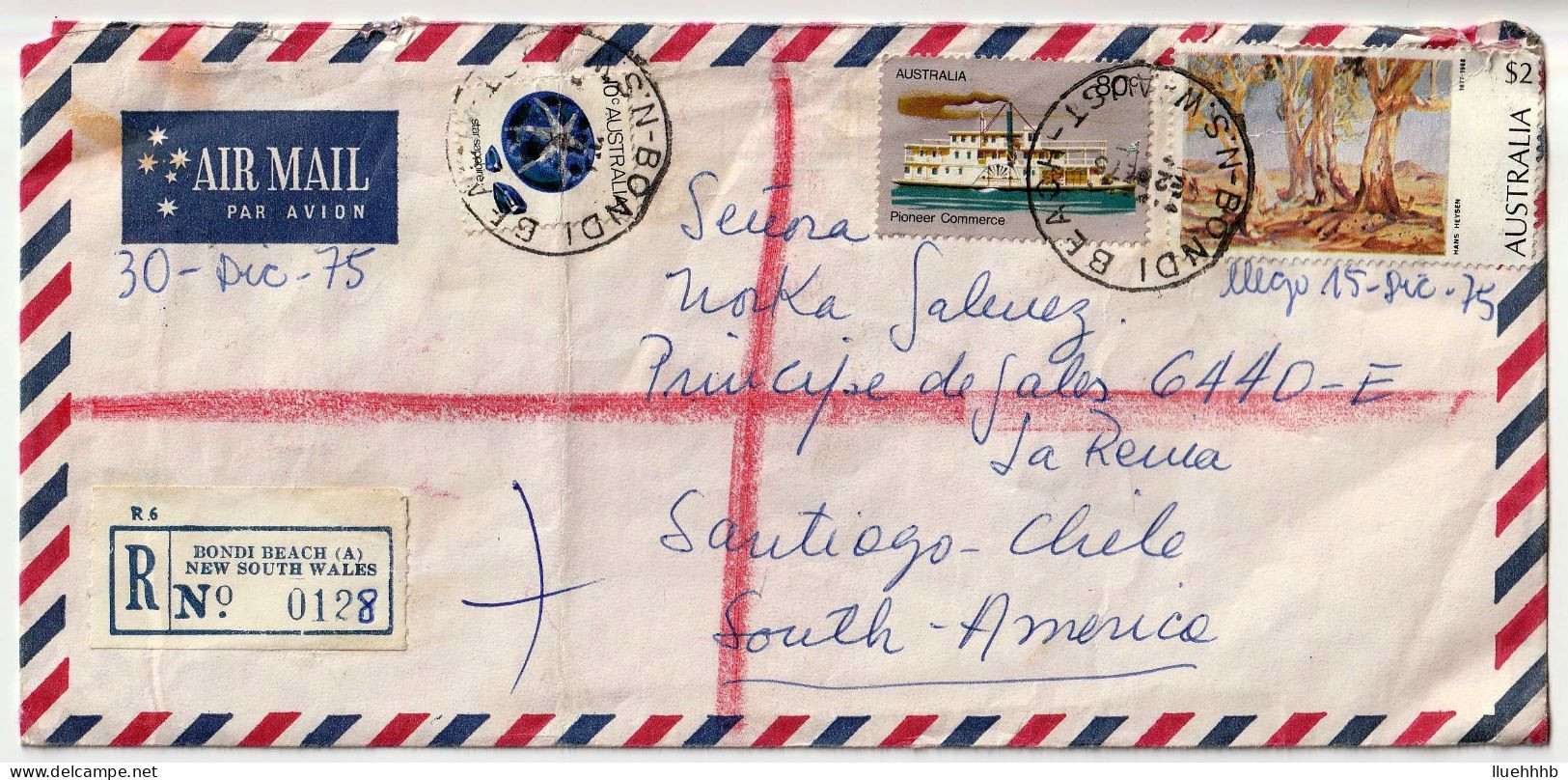 AUSTRALIA: 1975 Registered Airmail Cover To CHILE, $2.90 Rate - Lettres & Documents