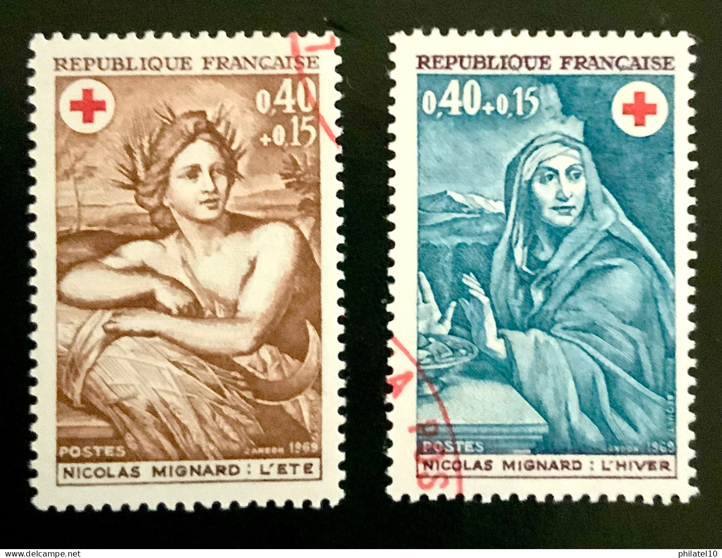 1969 FRANCE N 1619/20 CROIX ROUGE NICOLAS MIGNARD LE PRINTEMPS ET L’HIVER - 0BLITERE - Oblitérés