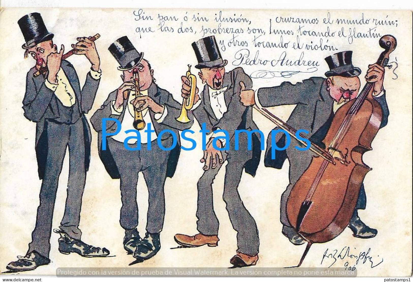 227952 ART ARTE SIGNED HUMOR GROUP MUSIC EVIL SOUND POSTAL POSTCARD - Autres & Non Classés