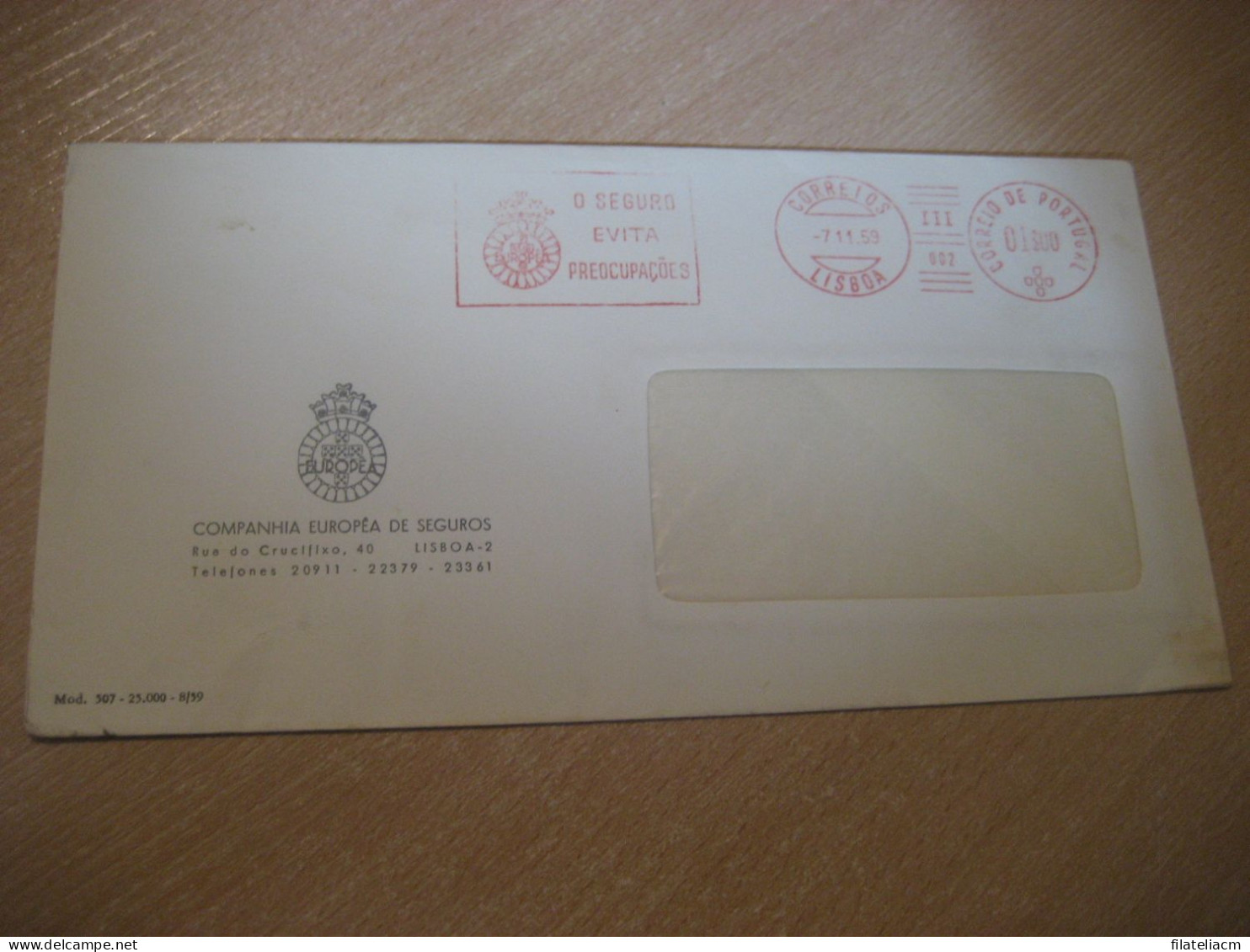 LISBOA 1959 Companhia Europea De Seguros Meter Mail Cancel Cover PORTUGAL - Brieven En Documenten
