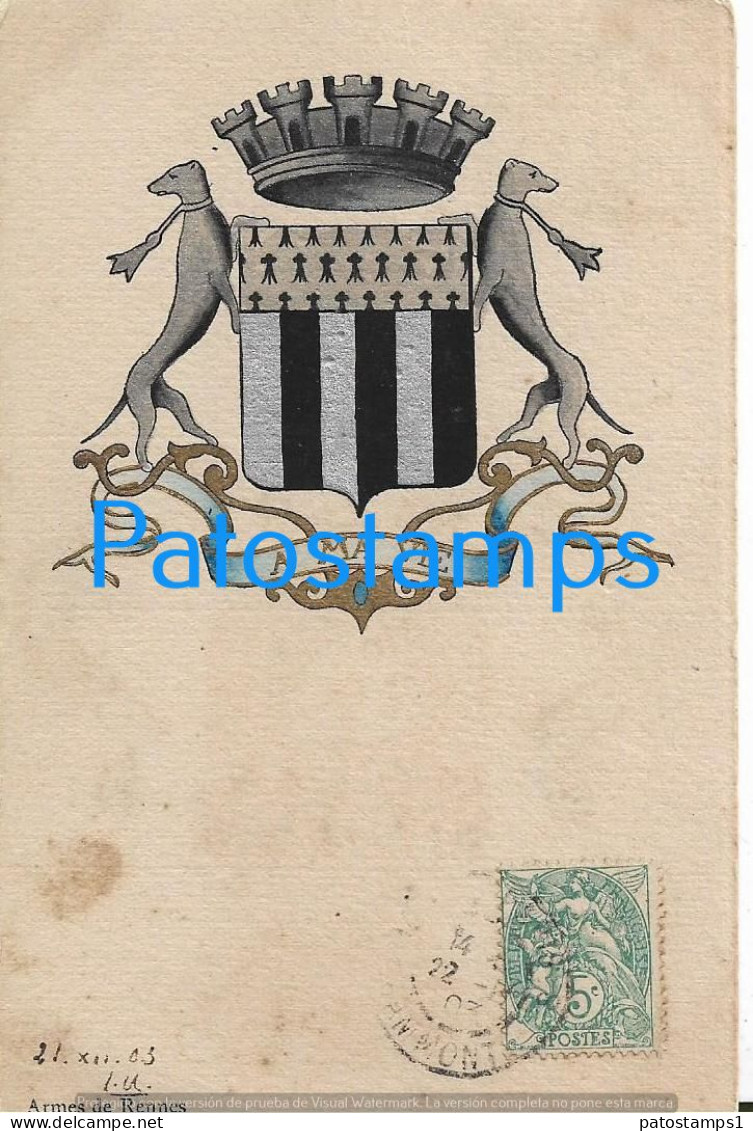 227954 FRANCE ART ARTE HERALDRY ARMES DE RENNES SPOTTED POSTAL POSTCARD - Otros & Sin Clasificación