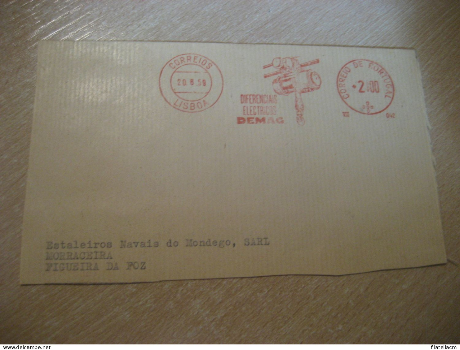 LISBOA 1959 To Figueira Da Foz DEMAC Diferenciais Electricos Physics Meter Mail Cancel Cut Cuted Cover PORTUGAL - Brieven En Documenten