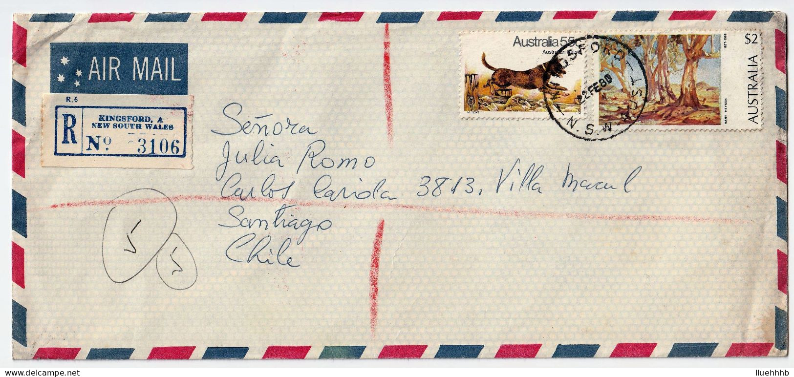 AUSTRALIA: 1980 Registered Airmail Cover To CHILE, $2.55 Rate - Covers & Documents
