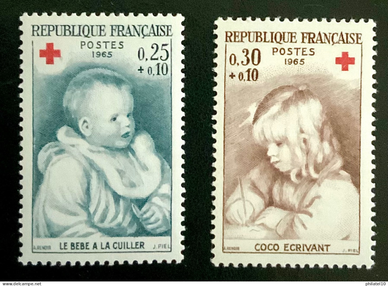 1965 FRANCE N 1466/67 CROIX ROUGE COCO ÉCRIVANT ET LE BÉBÉ A LA CUILLER - NEUF** - Unused Stamps