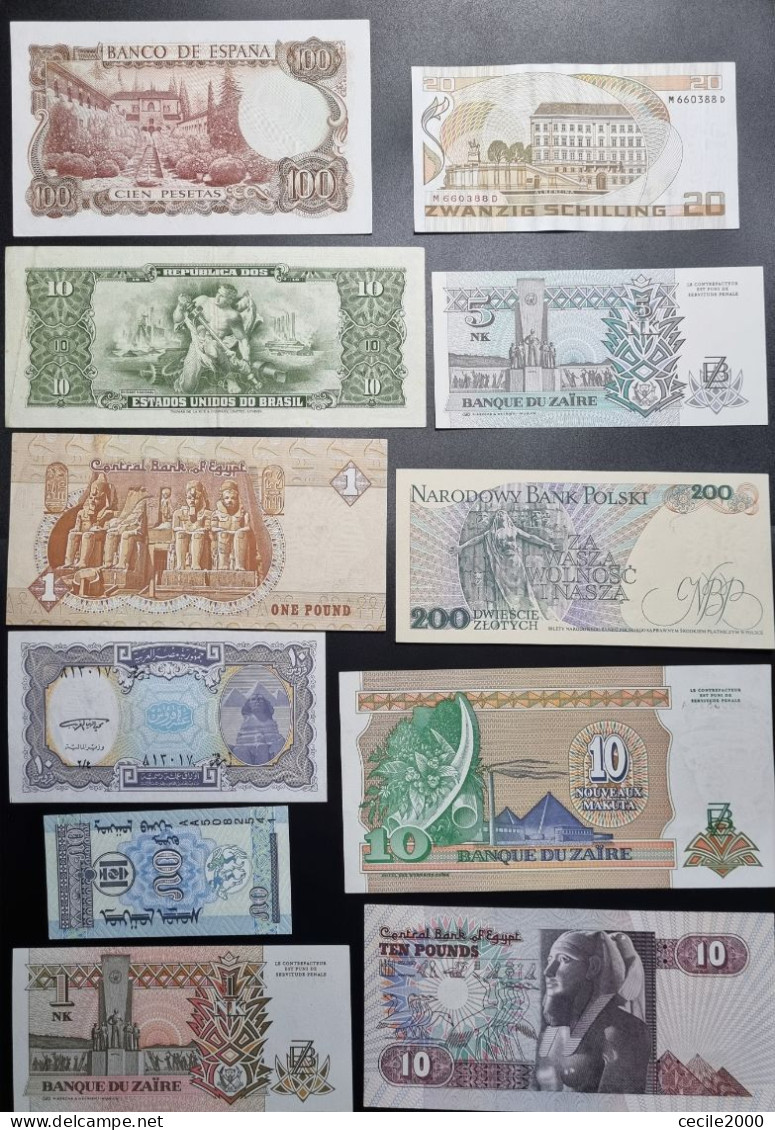 WORLD BANKNOTE LOT SPAIN POLAND EGYPT... XF+ To UNC BILLETES MUNDIALES LOTE 11 BILLETES*COMPRAS MULTIPLES CONSULTAR - 1-2-5-25 Peseten