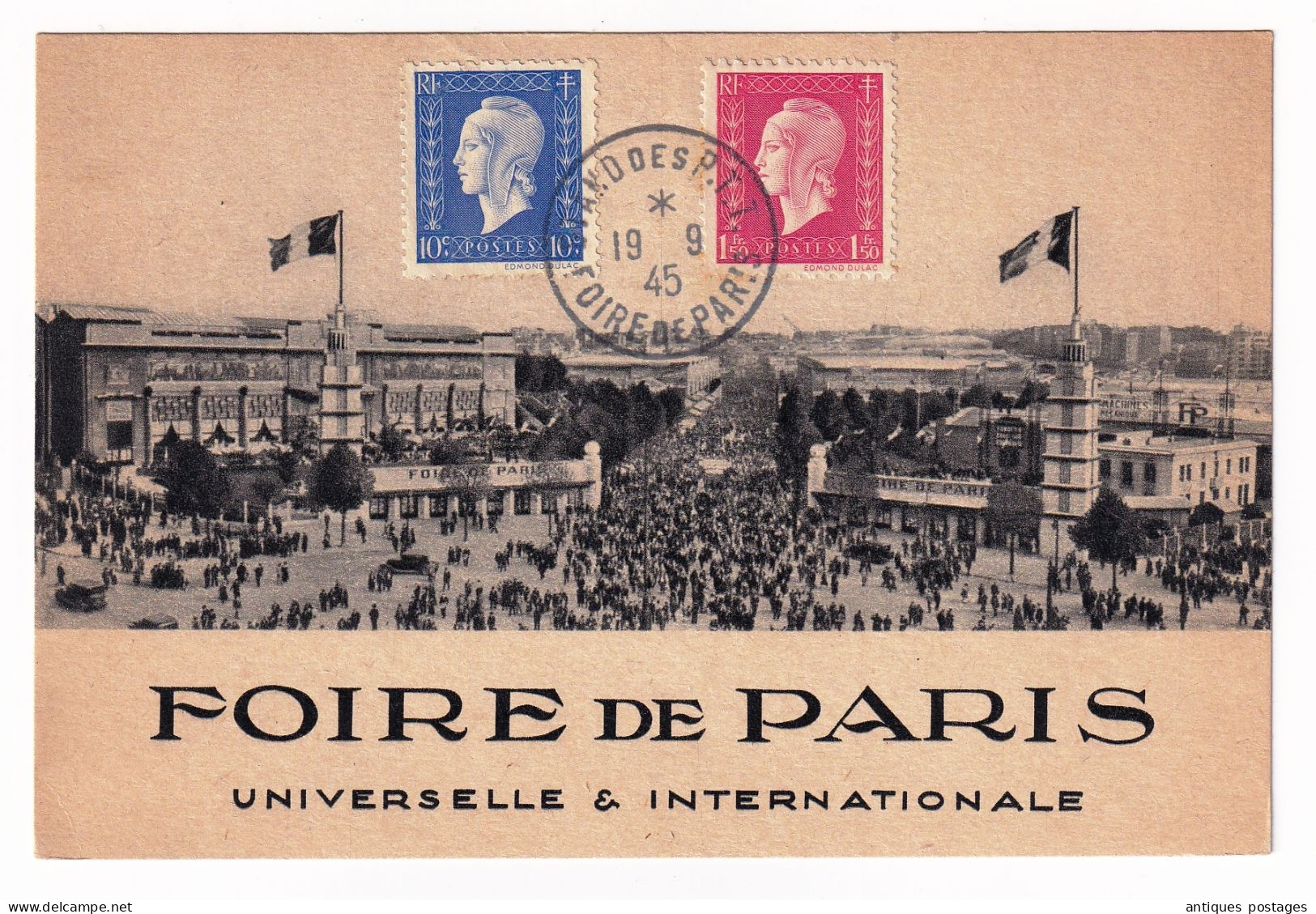 Carte Postale Foire De Paris 1945 Marianne De Dulac Cachet Comité De La Foire De Paris - 1944-45 Marianne (Dulac)