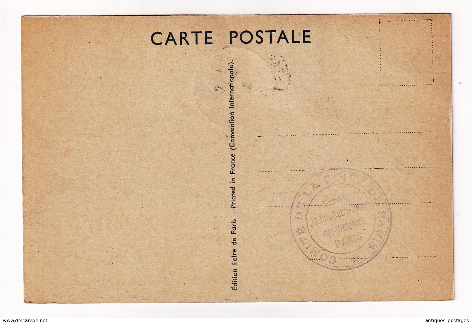 Carte Postale Foire De Paris 1945 Marianne De Dulac Cachet Comité De La Foire De Paris - 1944-45 Marianne De Dulac
