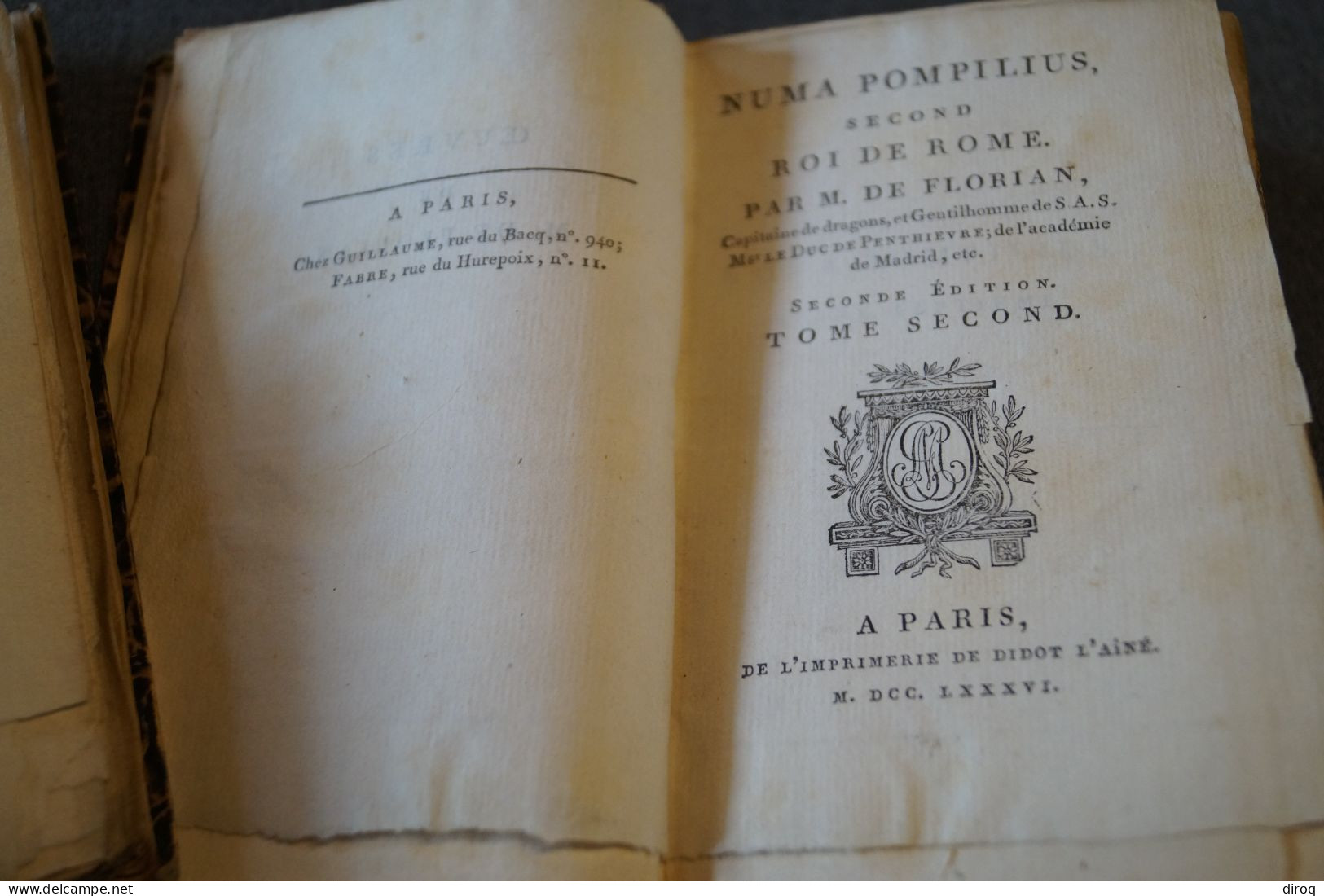 RARE,Numa Pompilius,second Roi De Rome Par M. De Florian,1786,complet En 2 Tomes,15,5 Cm./10 Cm. - 1701-1800