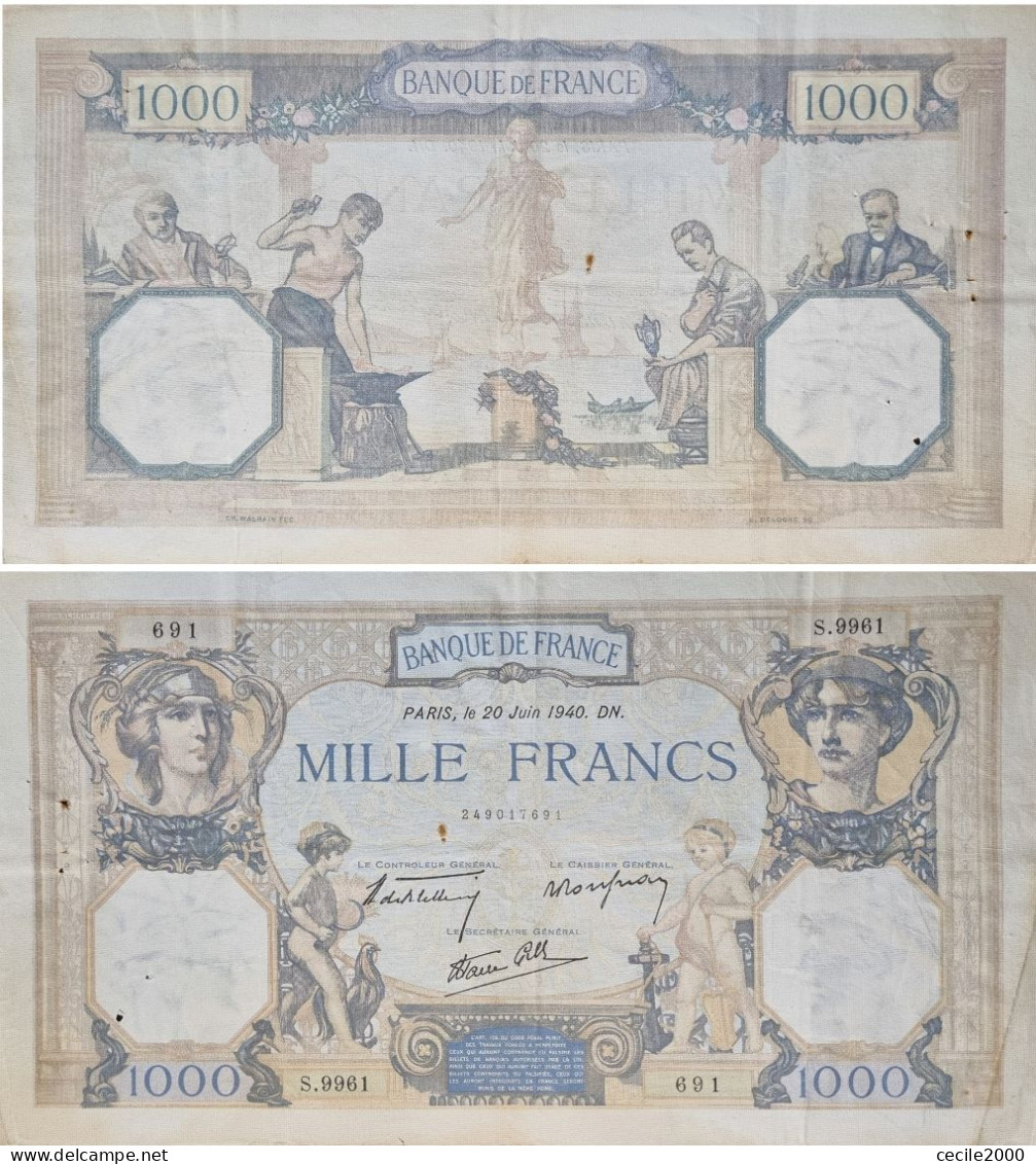 FRANCE BANKNOTE 1000 FRANC 1940 VF/VF+ / MBC+ BILLETE FRANCIA *COMPRAS MULTIPLES CONSULTAR - 1 000 F 1940-1944 ''Commerce Et Industrie''