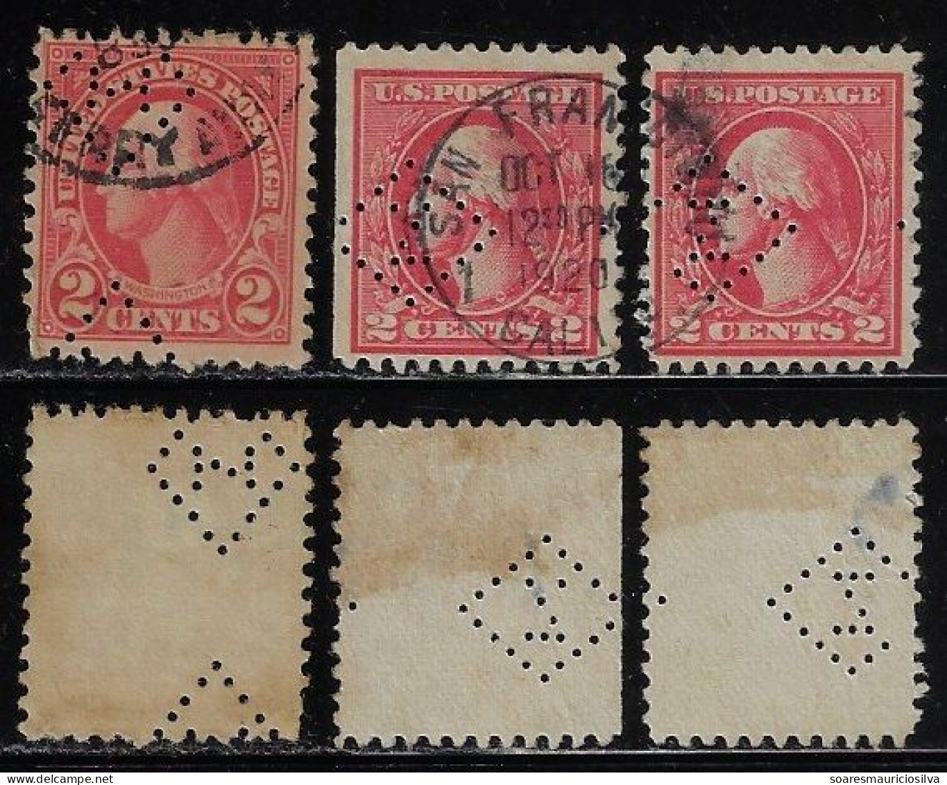 USA United States 1902/1938 3 Stamp Perfin Z (circle) By Zellerbach Paper Company From San Francisco lochung Perfore - Perfin