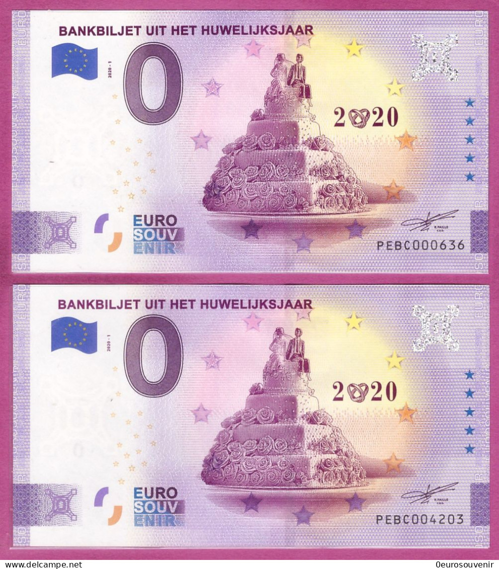 0-Euro PEBC 2020-1 BANKBILJET UIT HET HUWELIJKSJAAR  Set NORMAL+ANNIVERSARY - Essais Privés / Non-officiels