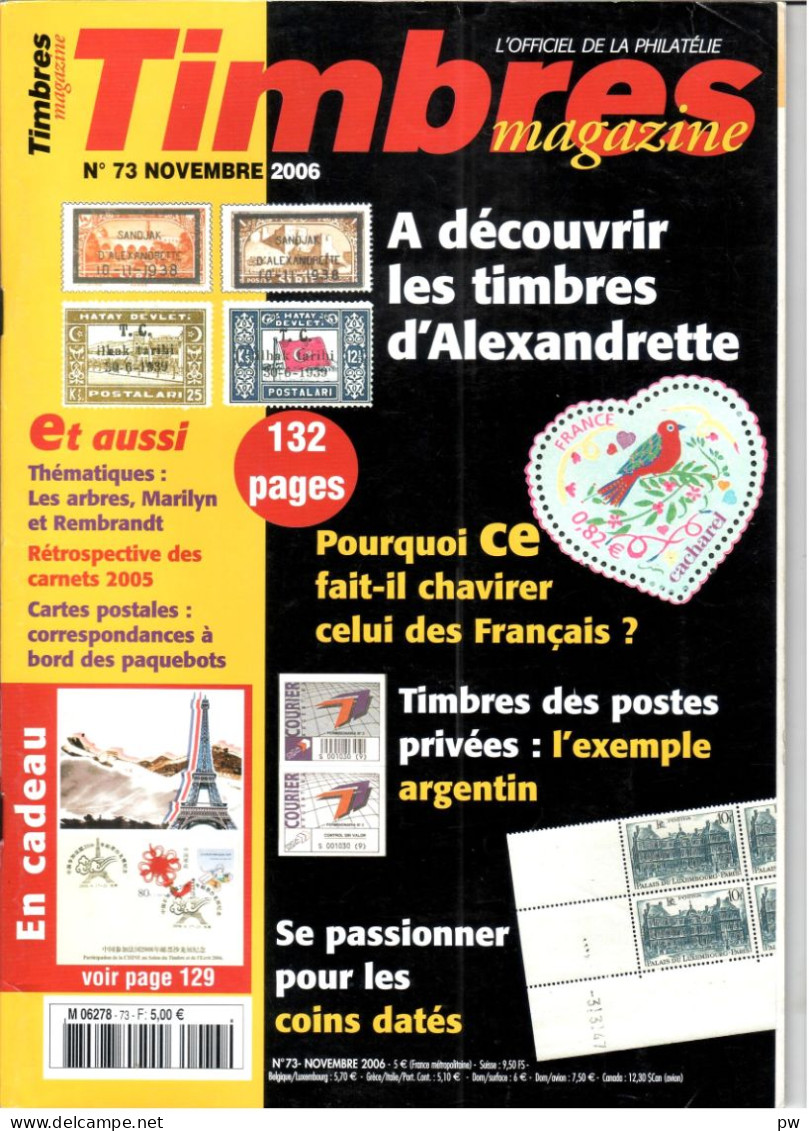REVUE TIMBRES MAGAZINE N° 73 De Novembre 2006 - Francés (desde 1941)