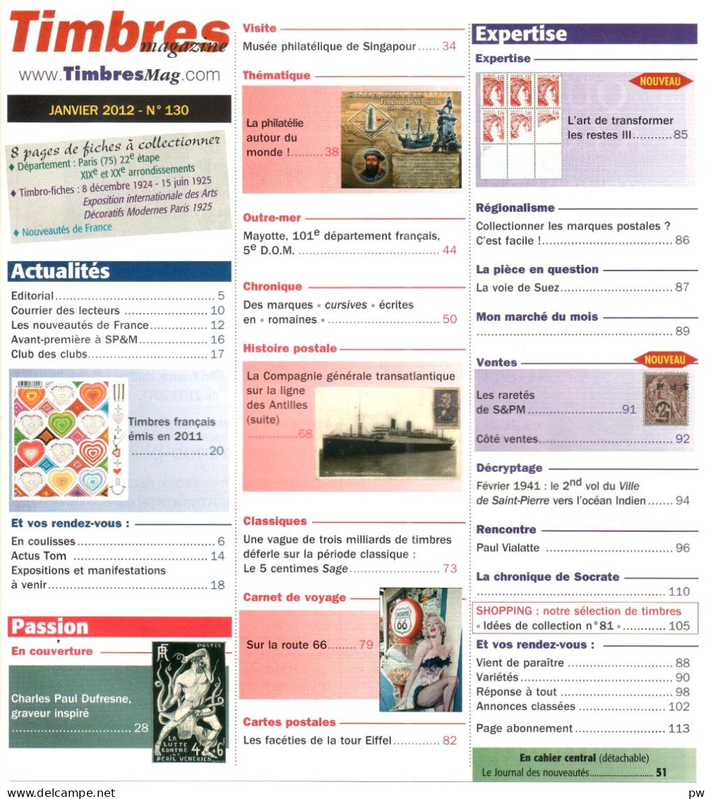 REVUE TIMBRES MAGAZINE N° 130 De Janvier 2012 - Français (àpd. 1941)