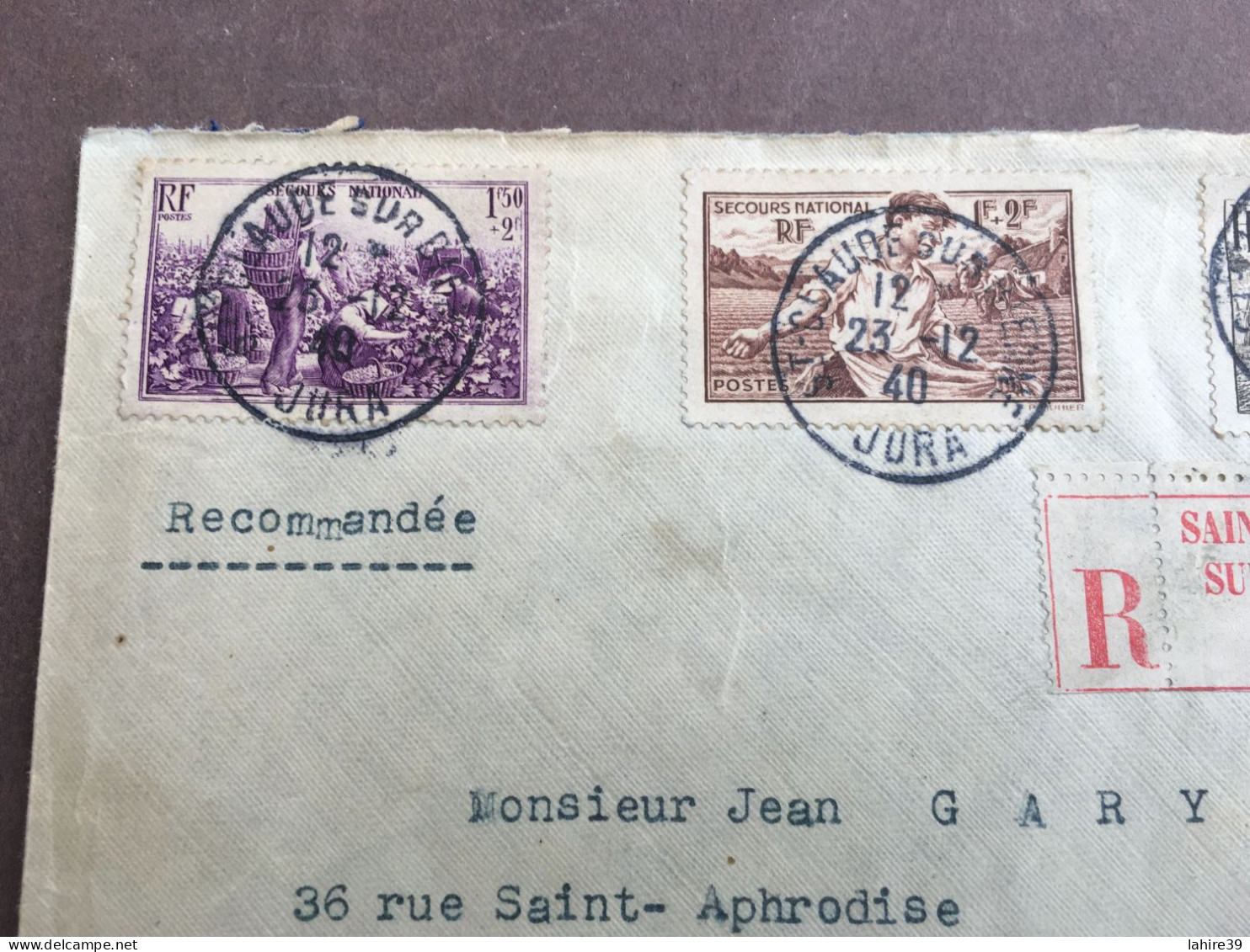 Enveloppe Timbrée / Recommandée / St Claude Sur Bienne / Jura / 1940 - 1900 – 1949