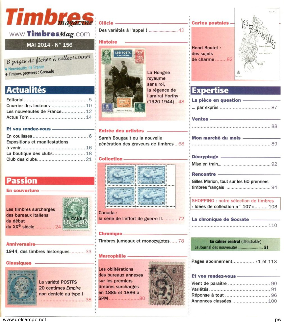 REVUE TIMBRES MAGAZINE N° 156 De Mai 2014 - Frans (vanaf 1941)