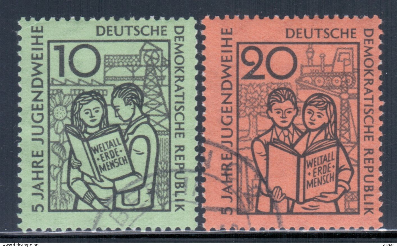 East Germany / DDR 1959 Mi# 680-681 Used - 5 Years Of The Youth Consecration Ceremony / Space - Europa