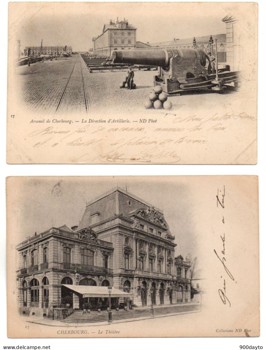 Lot De 5 CP. CHERBOURG. Multivue; Arsenal: La Direction D'artillerie; Le Théâtre; Panorama De La Ville; Vieux Cherbourg: - Cherbourg