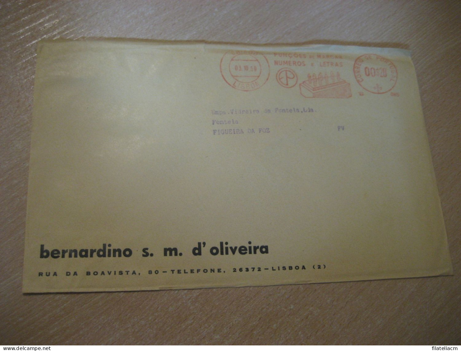 LISBOA 1959 To Figueira Da Foz EP Punçoes De Marcar Numeros E Letras Meter Mail Cancel Slight Damaged Cover PORTUGAL - Brieven En Documenten