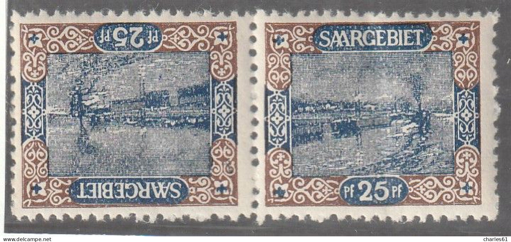 SARRE - N°56c ** (1921) 25p Brun Et Bleu - Tête-bêche - - Ongebruikt