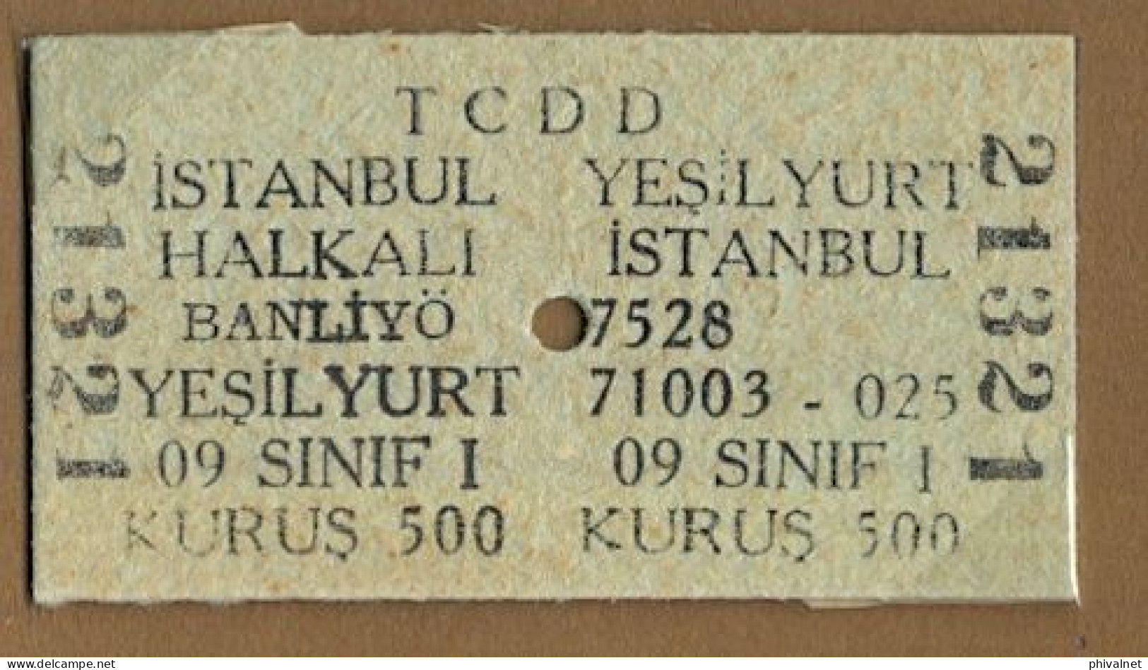 TURQUIA / TURKEY , ISTANBUL - YESILYURT  , TICKET DE FERROCARRIL , TREN , TRAIN , RAILWAYS - Monde