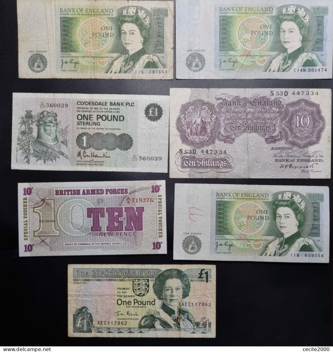 GREAT BRITAIN BANKNOTE LOT JERSEY, UNITED KINGDOM, MILITARY... / LOTE 7 BILLETES REINO UNIDO*COMPRAS MULTIPLES CONSULTAR - Collections