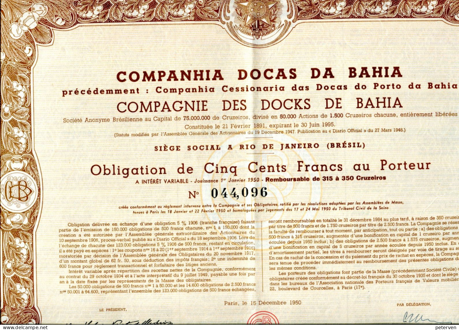 COMPAGNIE Des DOCKS De BAHIA; Obligation - Ohne Zuordnung