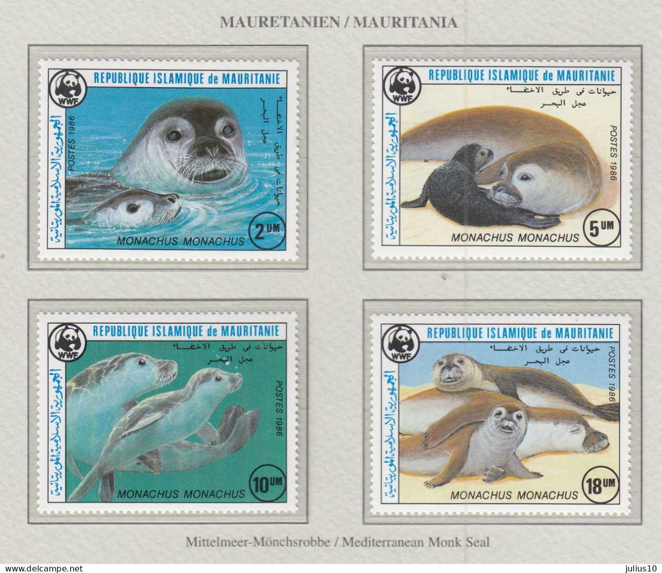 MAURITANIA 1986 WWF Monk Seal Mi 871-874 MNH(**)Fauna 721 - Vie Marine