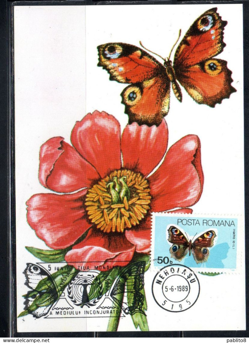 ROMANIA 1985 BUTTERFLIES INACHIS IO BUTTERFLY 50g MAXI MAXIMUM CARD - Cartes-maximum (CM)