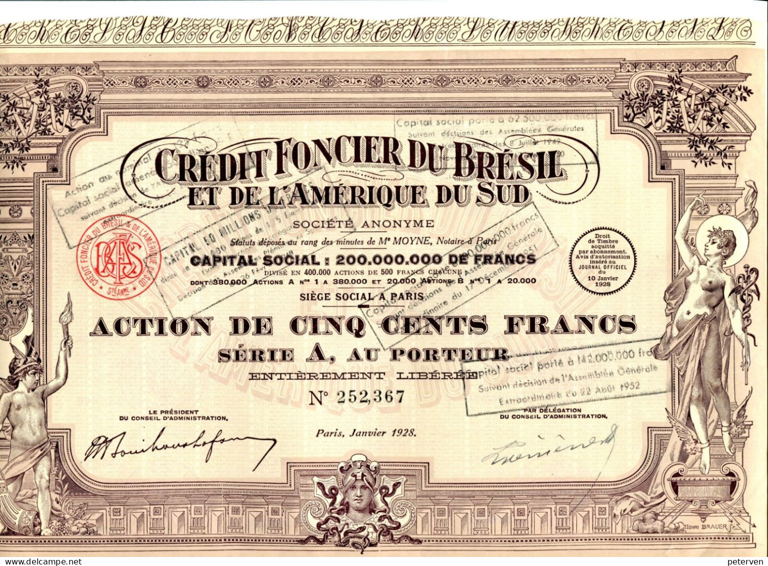 Crédit Foncier Du Brésil Et De L'Amérique Du Sud; Action  (Imprimerie Richard) 1928 - Unclassified