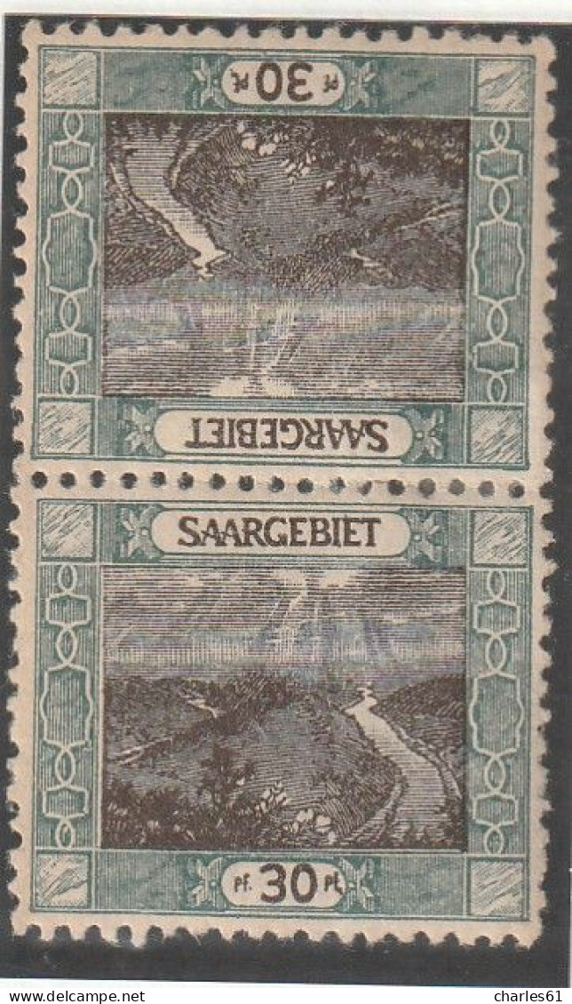 SARRE - N°57c * (1921) 30p Vert Et Brun  - Tête-bêche - - Unused Stamps