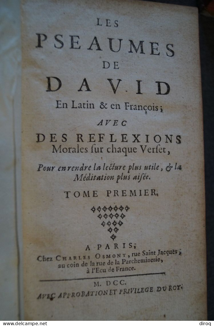 Les Psaumes De David,1700,complet En 3 Tomes,vendu En L'état,550 Pages-564 Pages Et 450 Pages,17,5 Cm./10,5 Cm. - Tot De 18de Eeuw