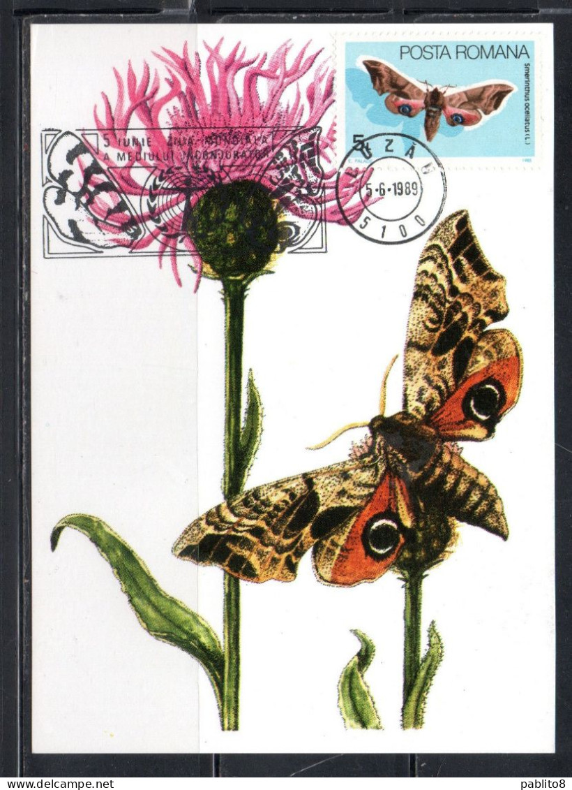 ROMANIA 1985 BUTTERFLIES SMERINTHUS OCELLATUS BUTTERFLY 5L MAXI MAXIMUM CARD - Maximum Cards & Covers