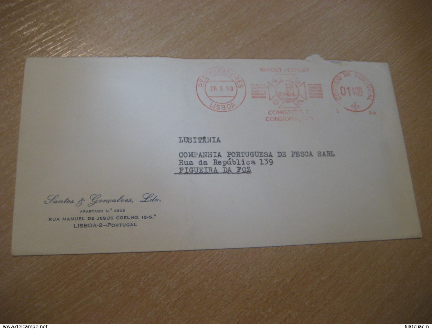 LISBOA 1959 To Figueira Da Foz Import Export Comissoes Consignaçoes Meter Mail Cancel Cover PORTUGAL - Briefe U. Dokumente