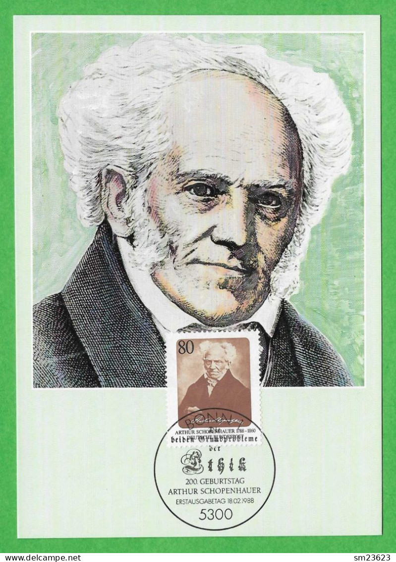 BRD 1988  Mi.Nr. 1357 ,  Arthur Schopenhauer - Maximum Card - Erstausgabetag Bonn 18.02.88 - 1981-2000