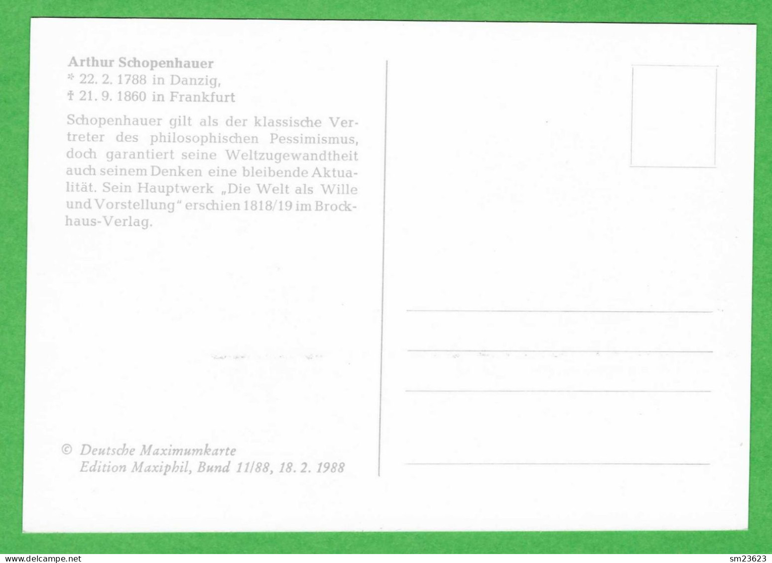 BRD 1988  Mi.Nr. 1357 ,  Arthur Schopenhauer - Maximum Card - Erstausgabetag Bonn 18.02.88 - 1981-2000