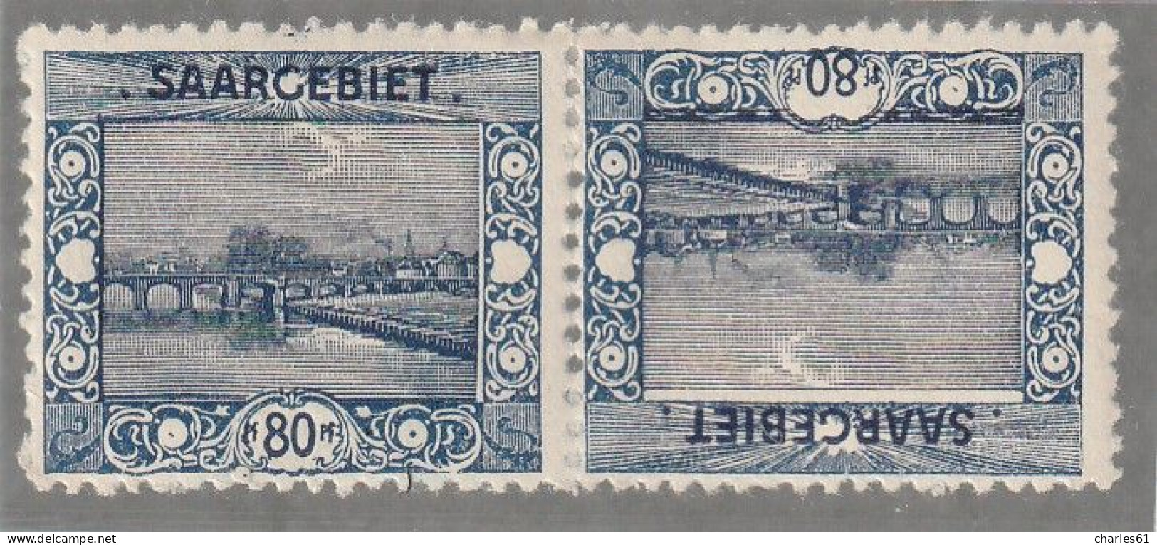 SARRE - N°61a * (1921) 80p Outremer  - Tête-bêche - - Unused Stamps