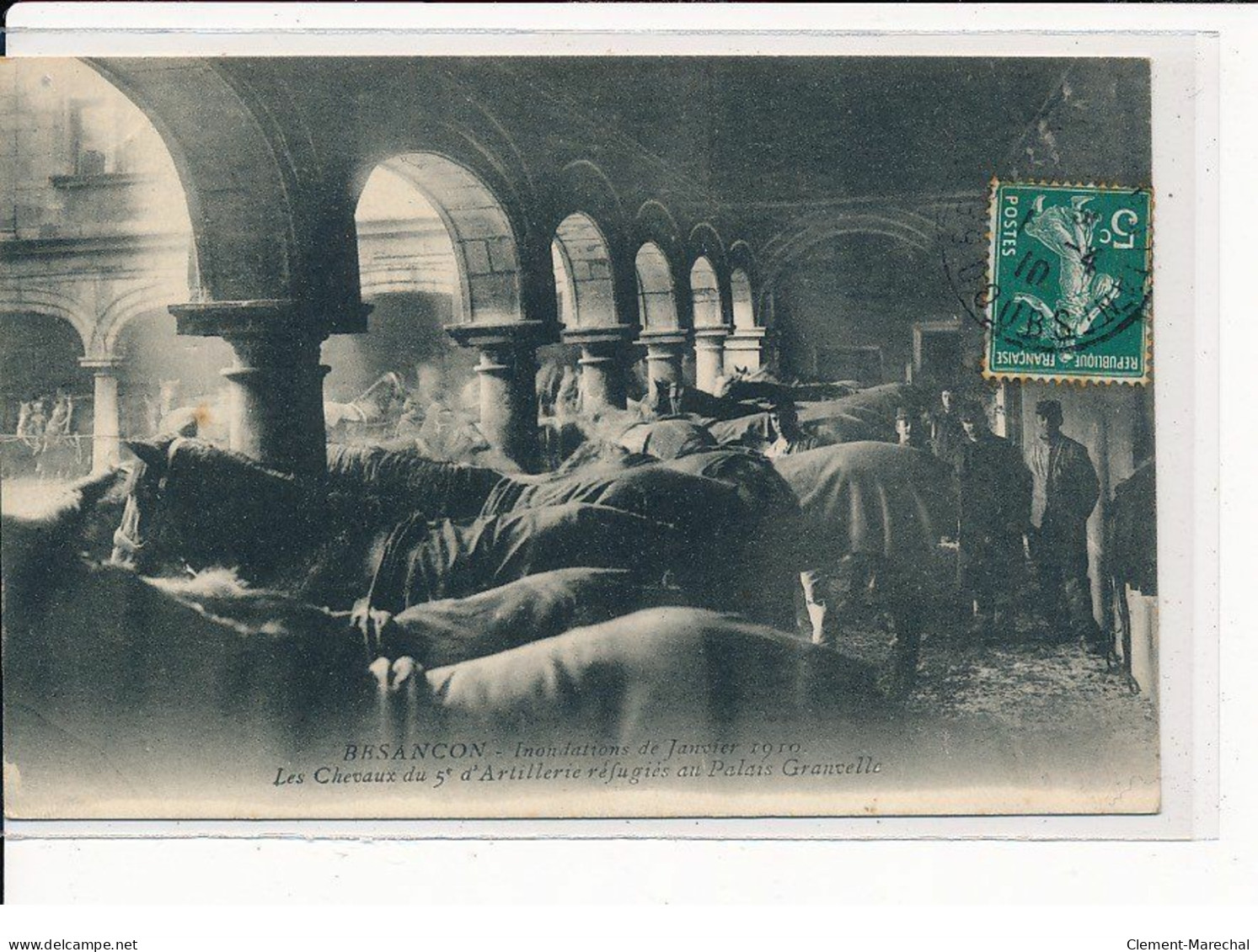 BESANçON : Inondations De Janvier 1910, Les Chevaux Du 5ème D'artillerie Réfugiés Au Palais Granvelle - Très Bon état - Besancon