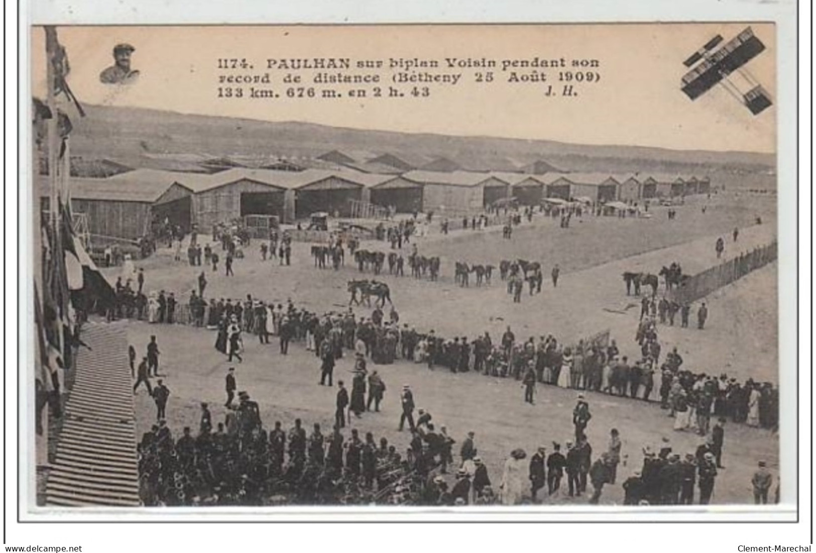 BETHENY : Paulhan Sur Biplan Voisin Pendant Son Record Mondial - 25 Août 1909 - AVIATION - Très Bon état - Bétheny