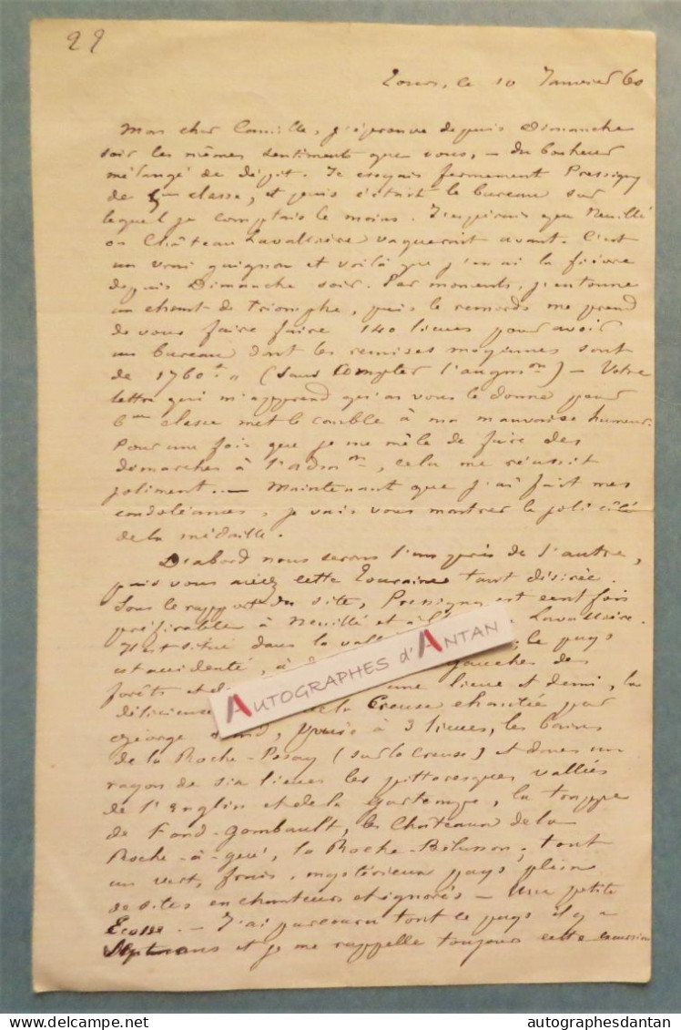 ● L.A.S 1860 André THEURIET Poète TOURS à Camille Fistié Pressigny Neuillé Château Lavallière Lettre Né Marly Le Roi - Scrittori