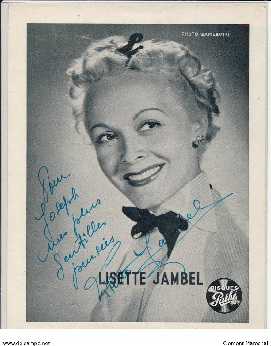 Autographe (20x26,5cm) De Lisette Jambel, Chanteuse - Très Bon état - Sonstige & Ohne Zuordnung