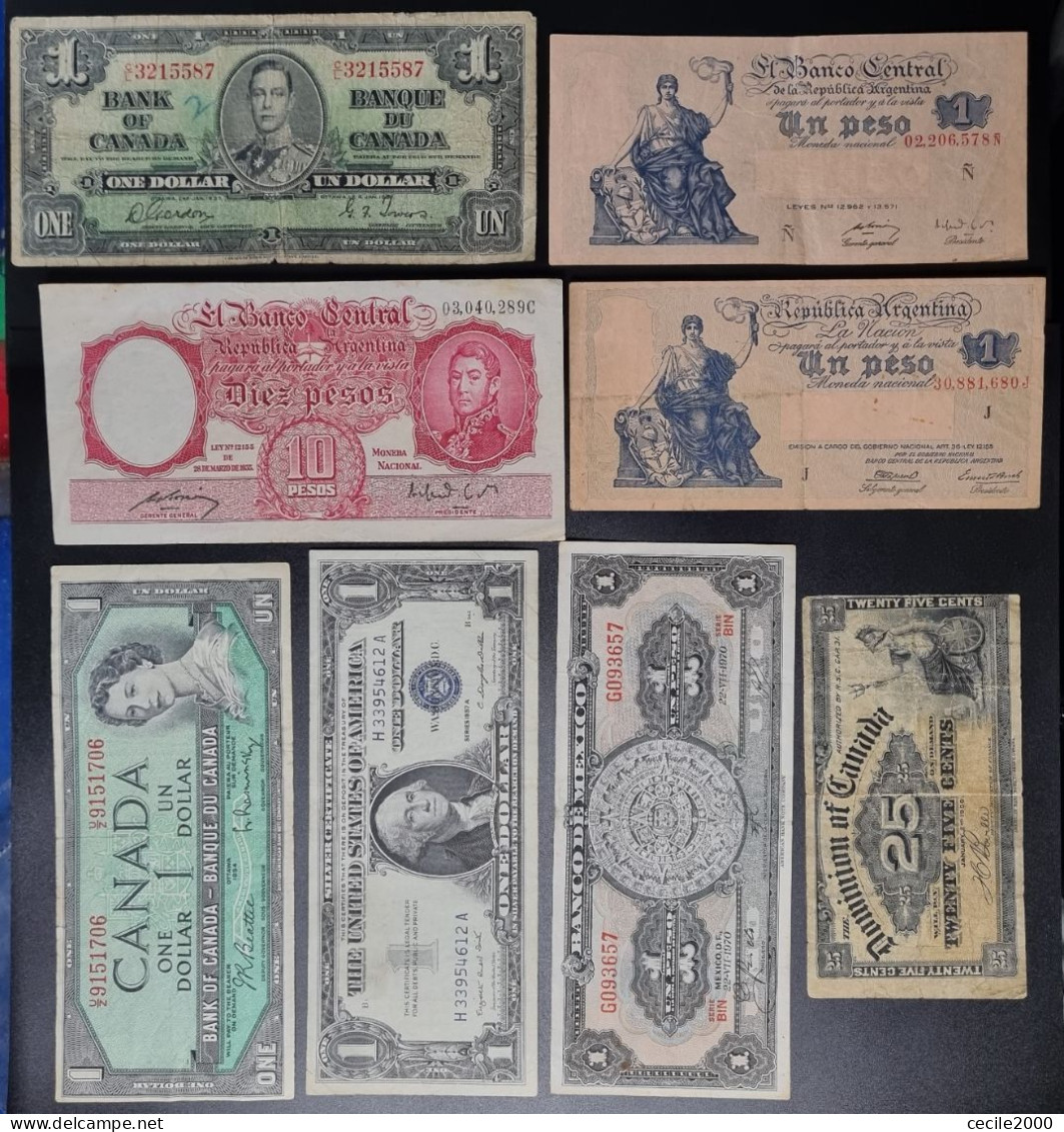 NORTH & SOUTH AMERICA BANKNOTE LOT USA,CANADA,MEXICO,ARGENTINA / LOTE 8 BILLETES AMERICA *COMPRAS MULTIPLES CONSULTAR - Mixed Lots