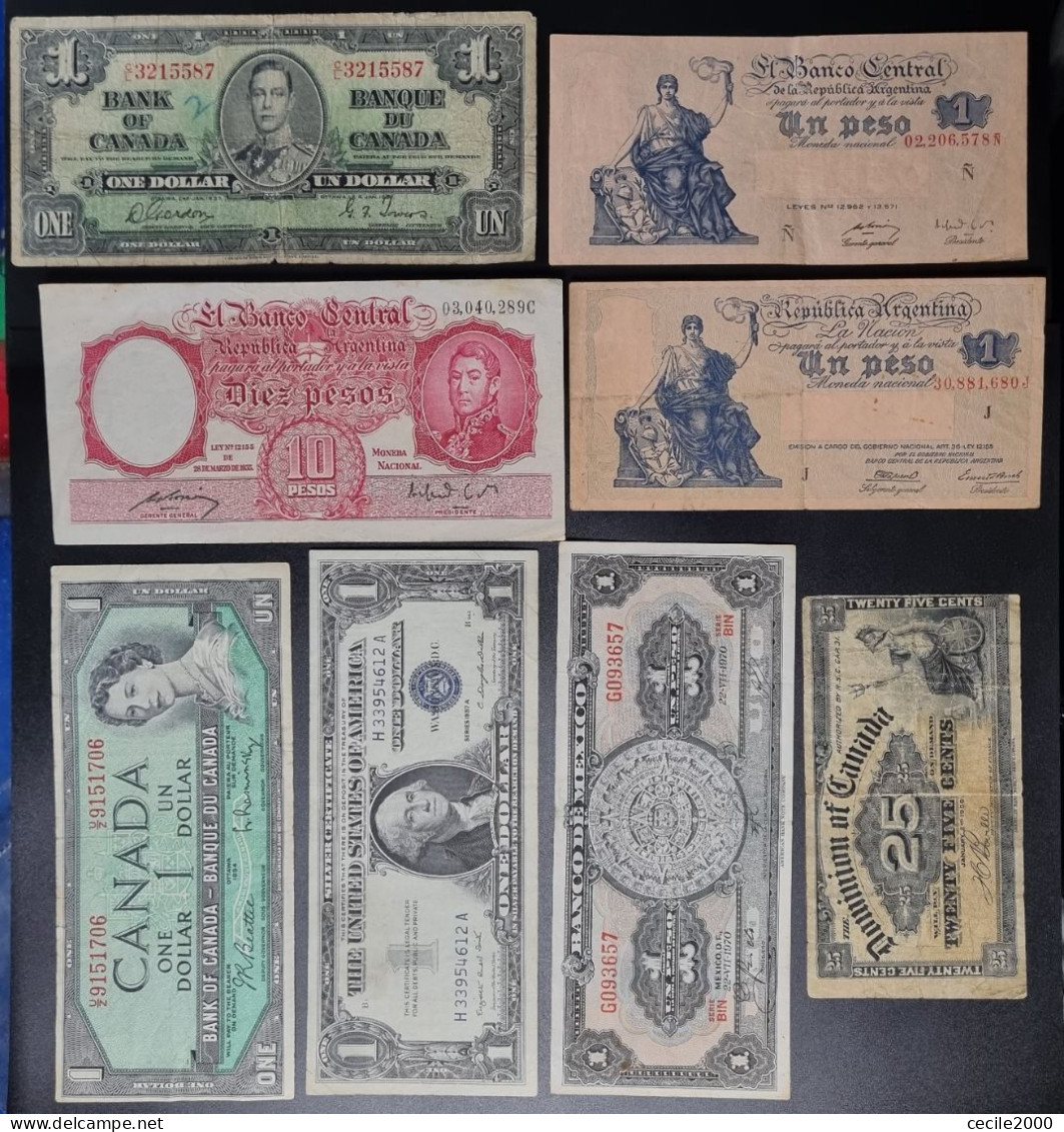 NORTH & SOUTH AMERICA BANKNOTE LOT USA,CANADA,MEXICO,ARGENTINA / LOTE 8 BILLETES AMERICA *COMPRAS MULTIPLES CONSULTAR - Loten