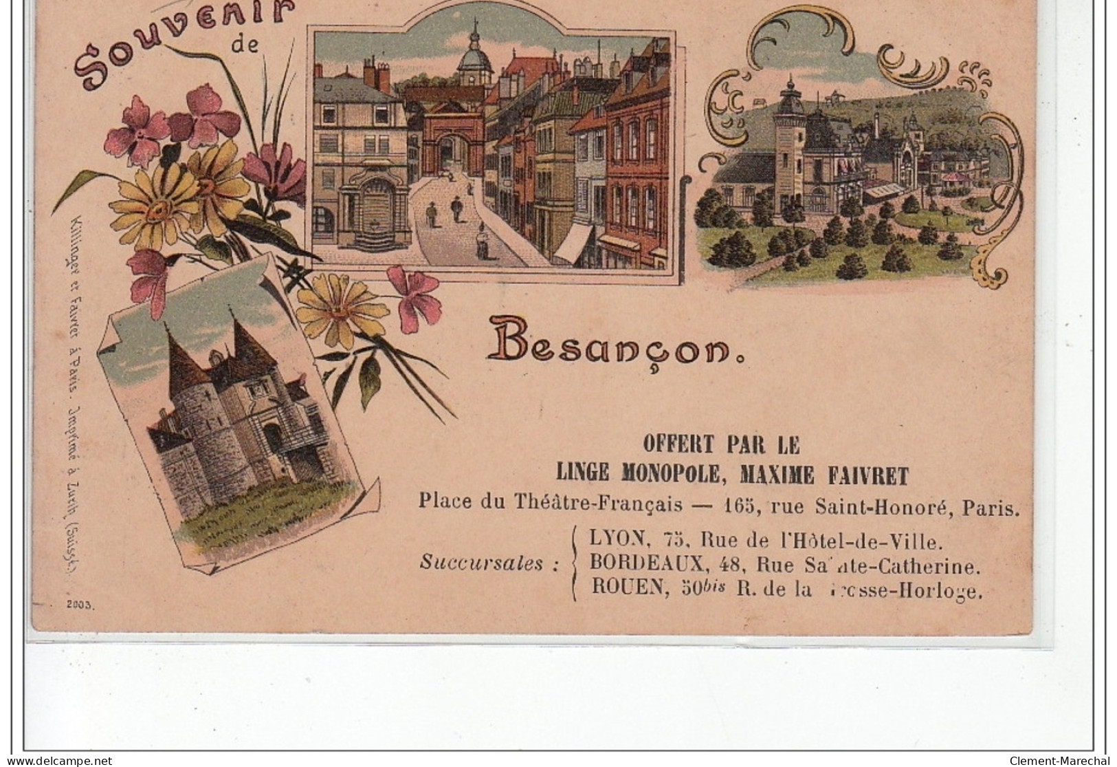 Souvenir De BESANCON - Offert Par Le Linge Monopole, Paris - état - Besancon