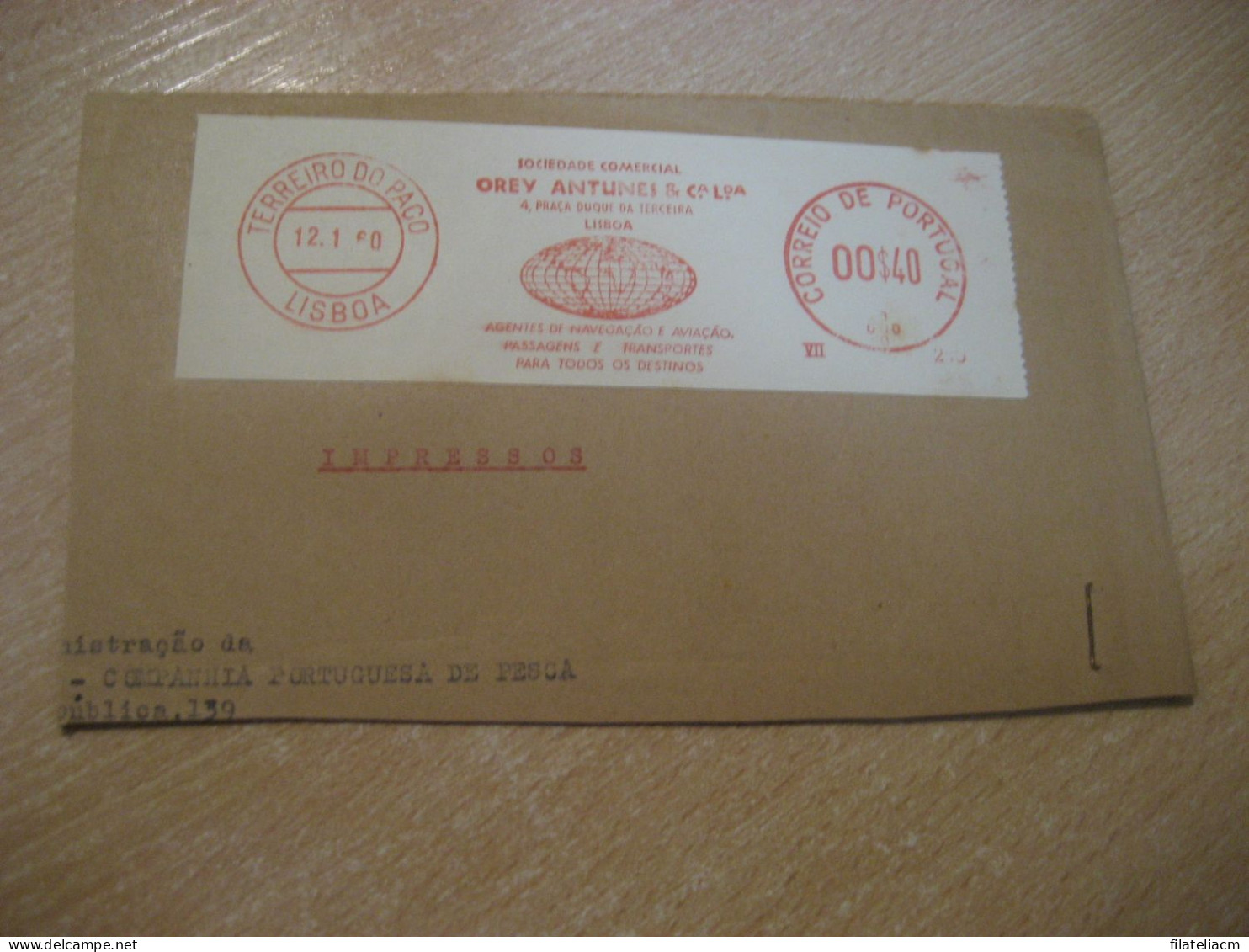 LISBOA 1960 Orey Antunes Agentes De Navegaçao E Aviaçao Meter Mail Cancel Cut Cuted Cover PORTUGAL - Covers & Documents