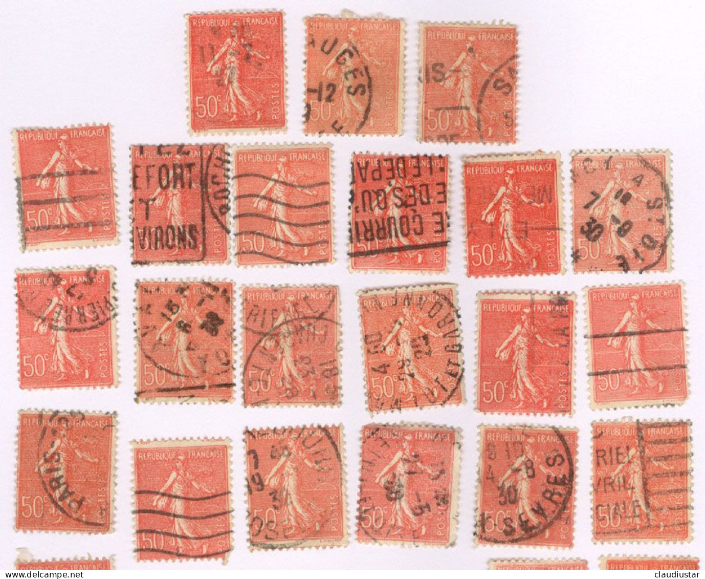 ** LOT  45  TIMBRES  TYPE  SEMEUSE  LIGNEE  50 C. ** - 1903-60 Sower - Ligned