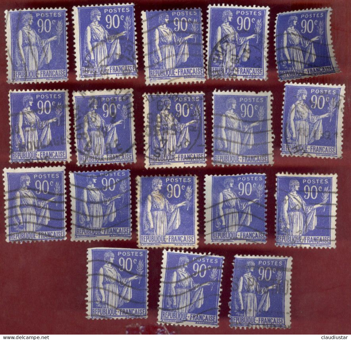 ** LOT  18  TIMBRES  TYPE  PAIX  90 C. ** - 1932-39 Peace