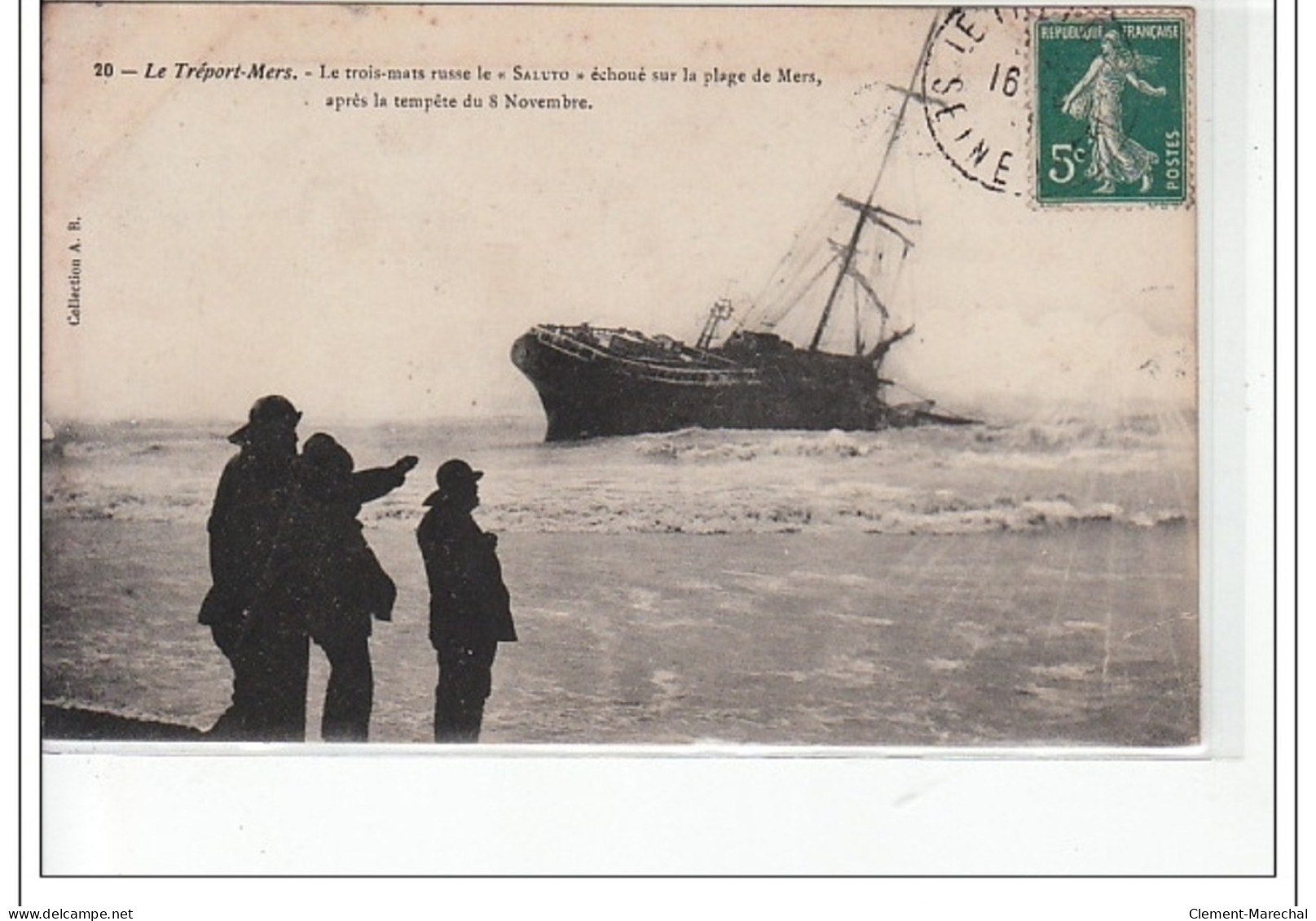 LE TREPORT-MERS - Le Trois-Mâts Russe  Le """"Saluto"""" échoué Sur La Plage De Mers Après La Tempête Du 8 Nov - Très Bo - Le Treport