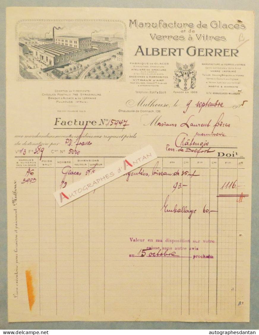 ● Albert GERRER Facture Mulhouse 1925 Manufacture De Glaces & Verres à Vitres > Chatenois - Haut Rhin 68 - 1900 – 1949