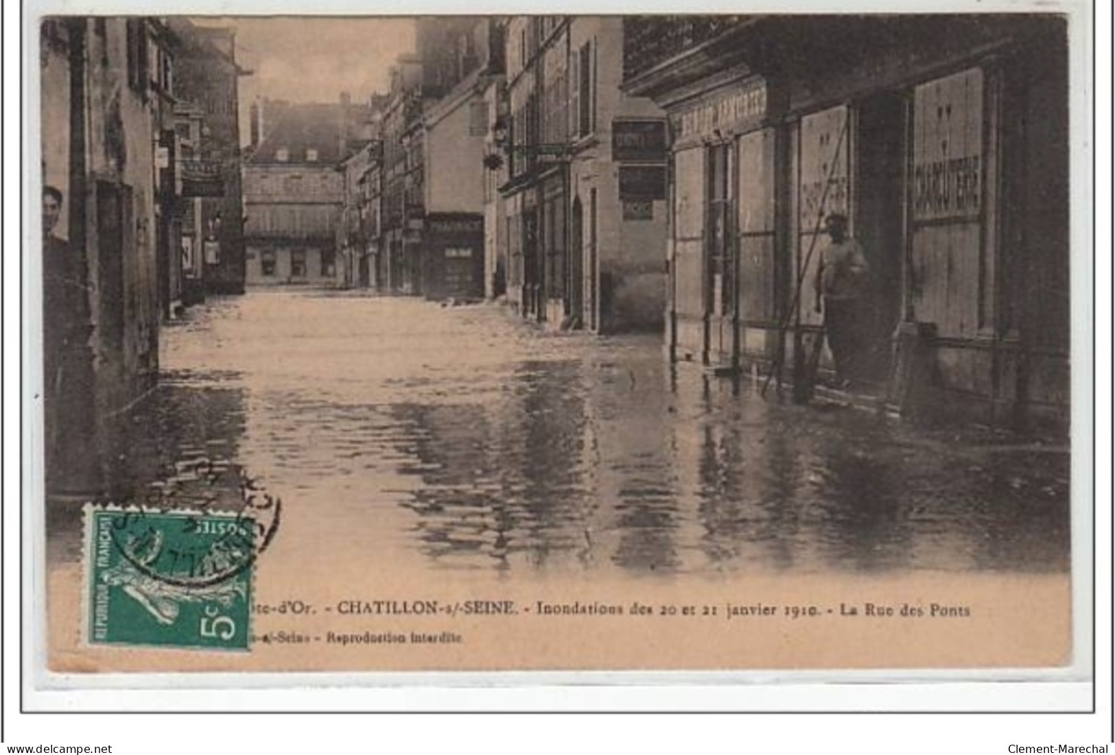 CHATILLON SUR SEINE : Inondations Des 20 Et 21 Janvier 1910 - La Rue Des Ponts - Très Bon état - Chatillon Sur Seine